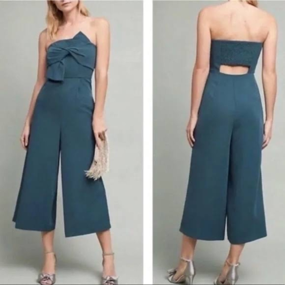 Anthropologie Strapless Bow Front Jumpsuit